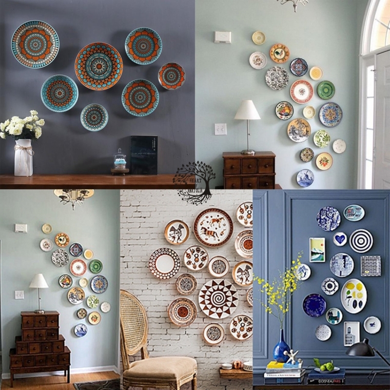 Wall Plates with Hand Painted Look Mandala Patterns in Organic Clustering