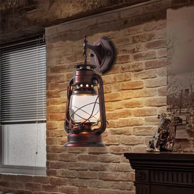 Wall Sconce: Antique Bronze Hurricane Lantern Wire Cage