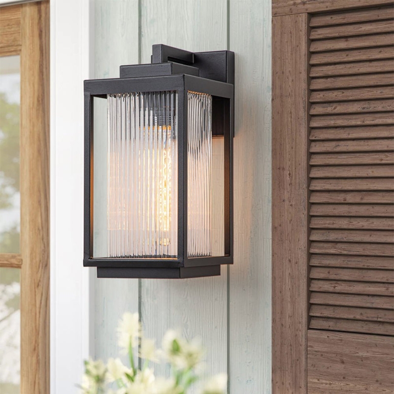 Wall Sconce: Contemporary Ribbed Glass Cylinder Lantern