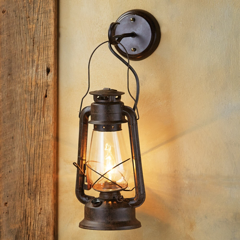 Wall Sconce: Distressed Bronze Hook Mount Oil Lantern