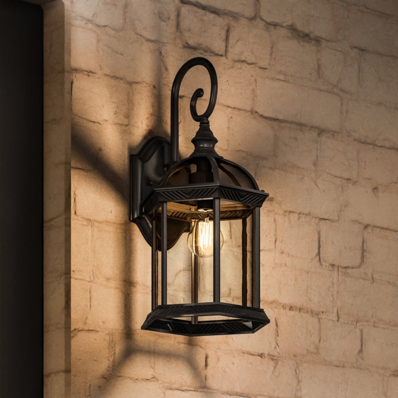 Wall Sconce: Olde Bronze Hexagonal Frame with Scroll Hook