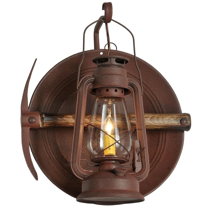 Wall Sconce: Rustic Lodge Pickaxe Accent Miners Lantern