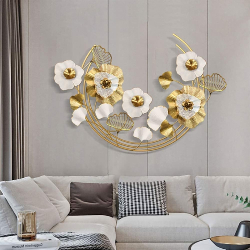 Wall Sculpture Ginkgo Leaf Accents Curved Rod Base