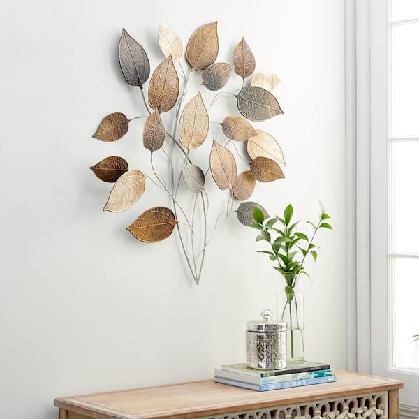 Wall Sculpture: Large Mixed Metal Branch with Textured Veins