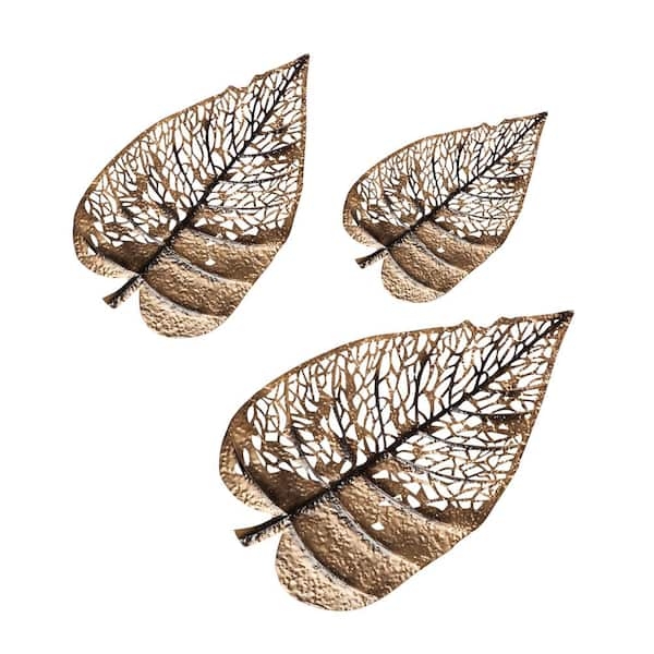 Wall Sculpture Set: Antique Bronze Skeletonized Leaves, Asymmetrical