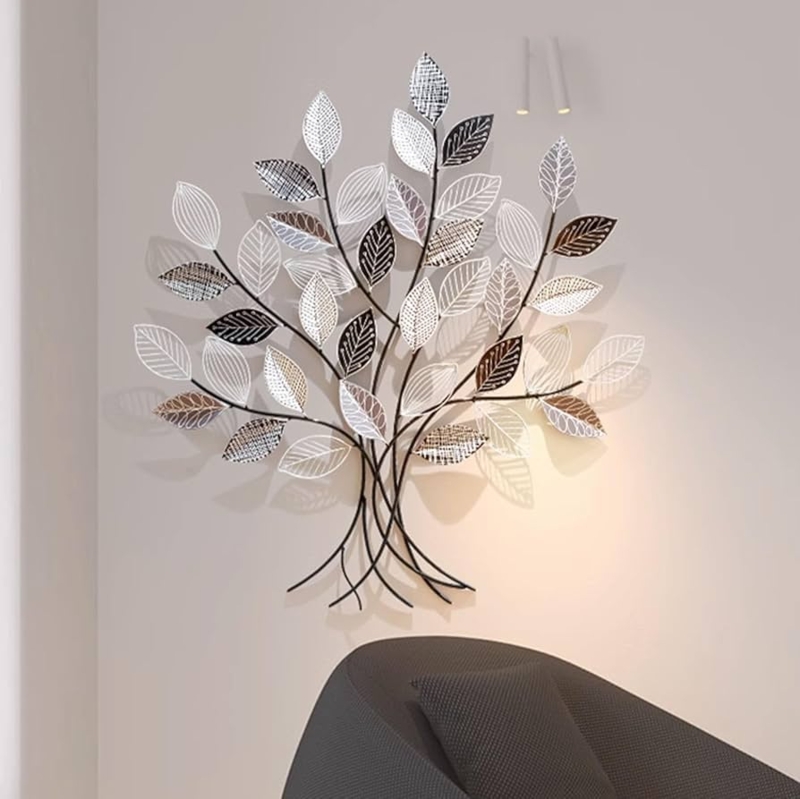 Wall Sculpture: Wrought Iron Tree Silhouette with 3D Shadow Play