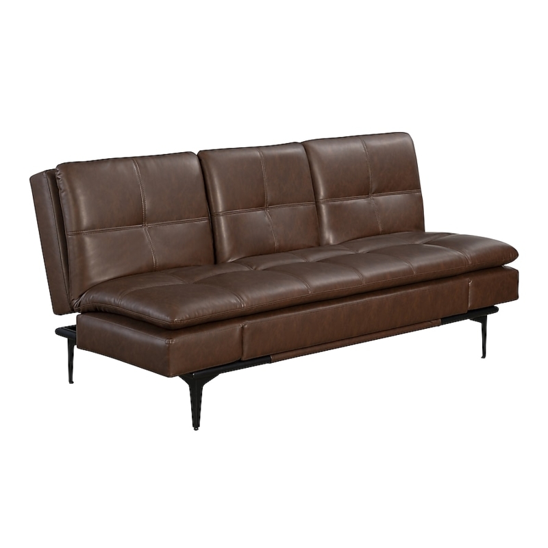 Walnut Brown Armless Futon with Biscuit Tufting and Tri-Panel Backrest