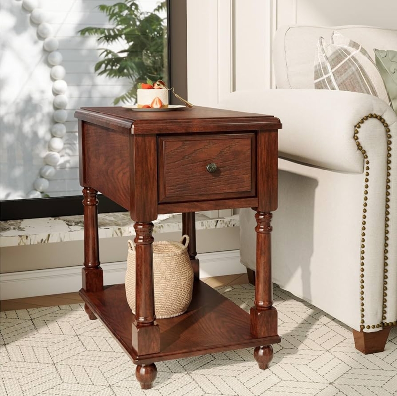 Walnut End Table featuring Turned Legs and Bun Feet