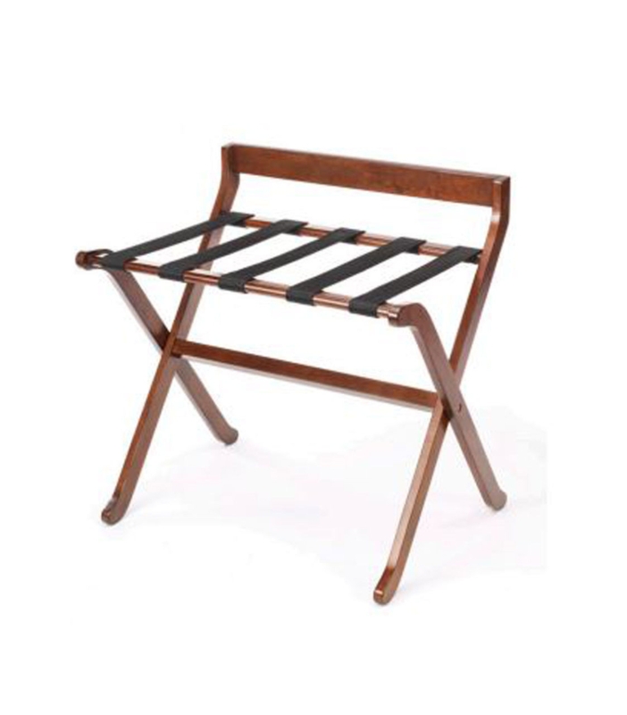 Walnut Finish Folding Luggage Rack with Backrest Support