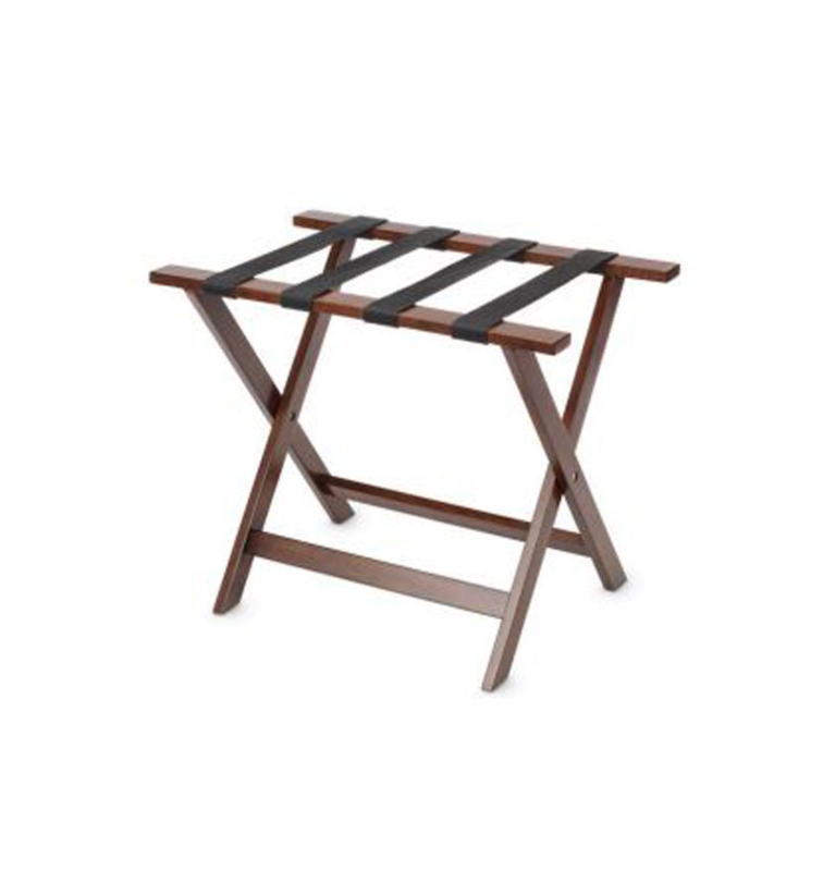 Walnut Folding Suitcase Stand with Four Heavy-Duty Straps