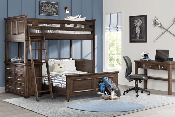 Walnut Loft Bed Perpendicular Lower Bed Configuration Integrated Dresser
