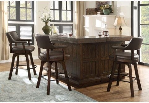 Walnut Return Home Bar Set Traditional Swivel Stools with Arms