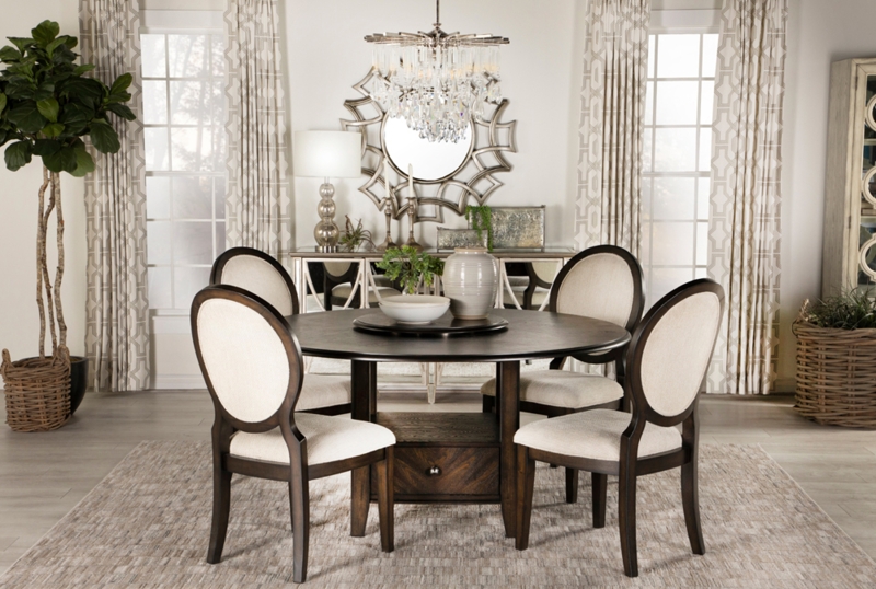 Walnut Round Dining Set with Storage Base, Removable Lazy Susan