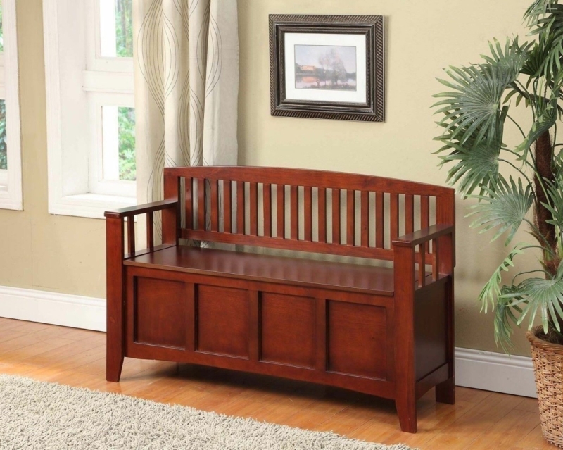 Walnut Storage Bench with Slat Back Design and Flip Top