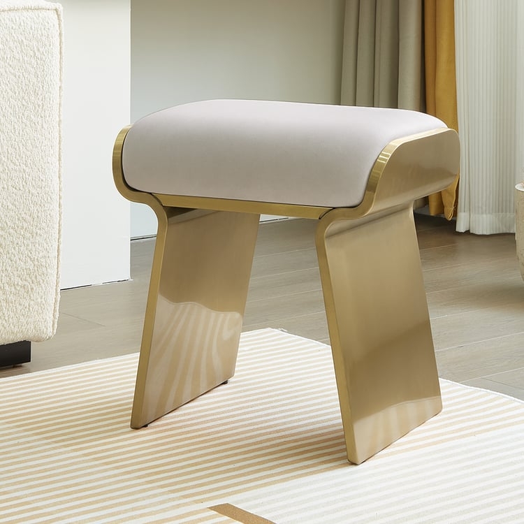 Warm Beige Vanity Stool Backless Curved Slab Legs Brushed Gold