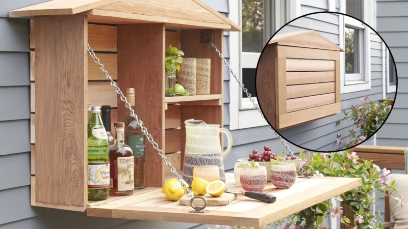 Warm Wood Murphy Bar Chain Support Interior Shelving DIY Cabinet