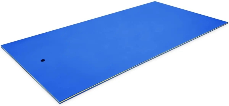 Water Float Mat, Bright Blue Layered Foam with Circular Anchor Hole