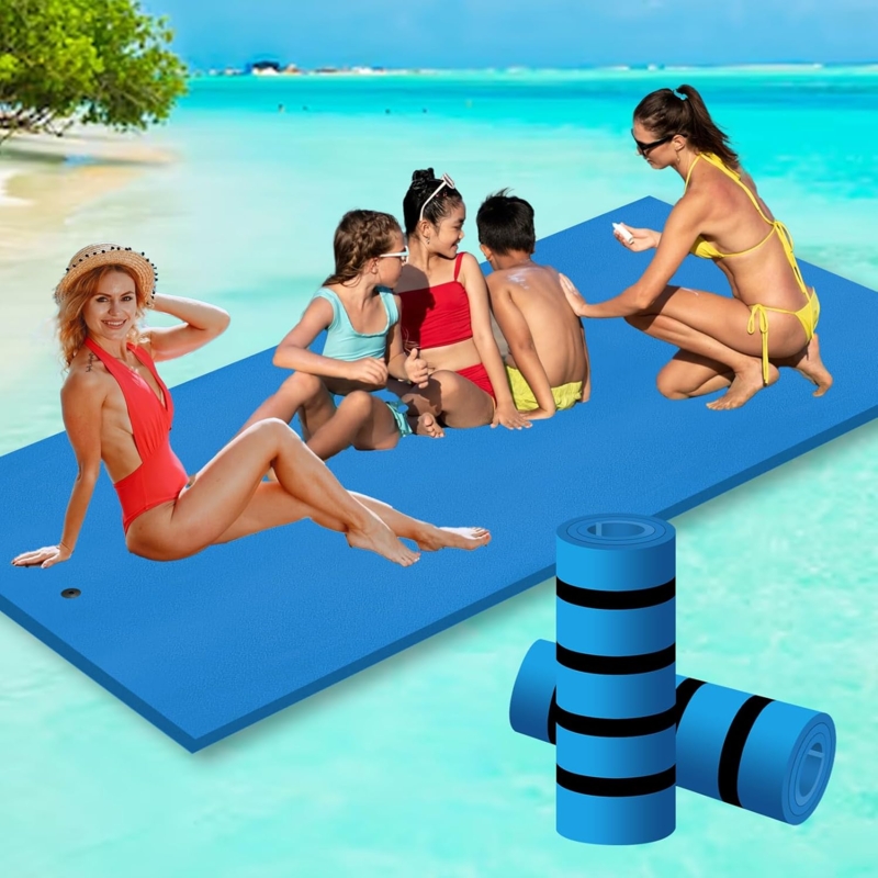Water Floating Mat, Royal Blue Multi Layer Foam, Integrated Tether