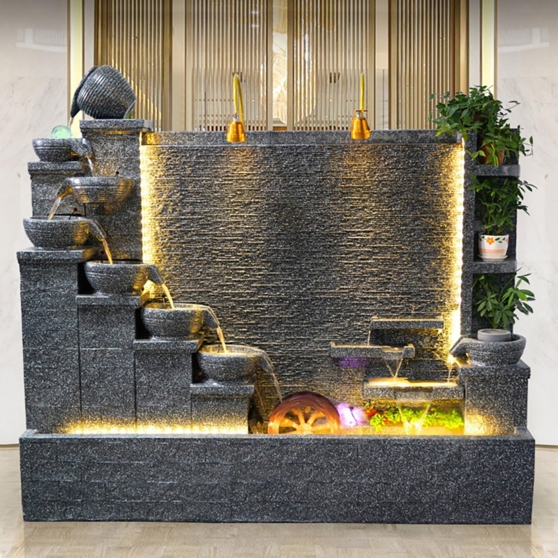 Water Fountain with Water Wheel and Built-in Planters