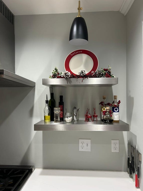 Water Resistant Thick Stainless Steel Floating Shelves, Modern Industrial