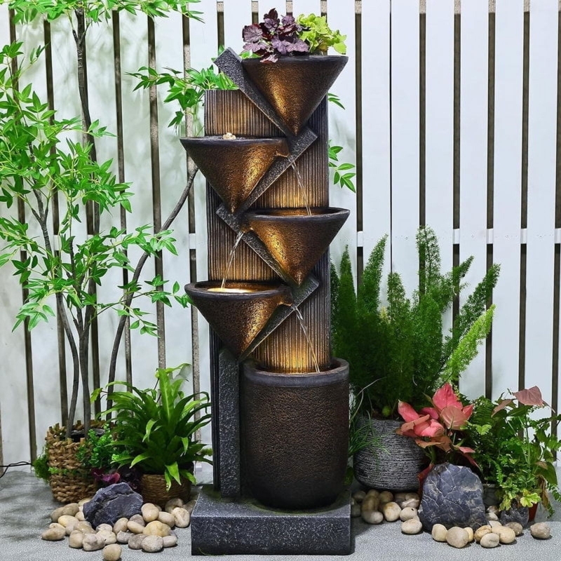 Waterfall Fountain 5-Tier Floor Standing Water Fountains with LED Lights  for Garden, Living Room, Patio, Home Decor -