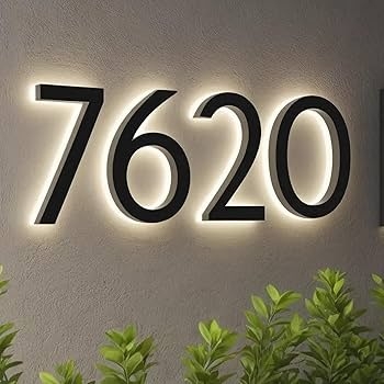 Waterproof Exterior LED House Numbers, Halo Lit Floating Signage