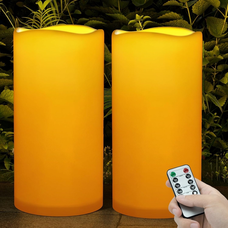 Waterproof LED Garden Candles Oversized Pillar, Remote Control, Amber