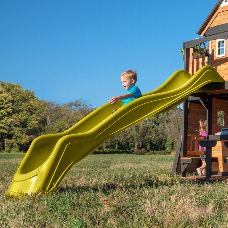 Wavy Slide Integrated Playhouse Base Chartreuse Green Double Wave