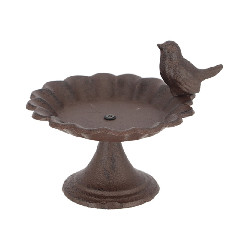 Weathered Cast Iron Bird Bath with Flared Foot and Scalloped Rim