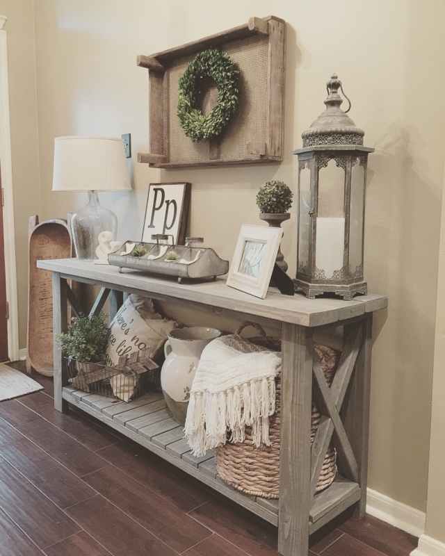 Weathered Gray Entryway Table featuring Rustic X-Brace Ends