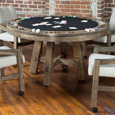 Weathered Grey Game Table with Caster Wheels and Chip Holders