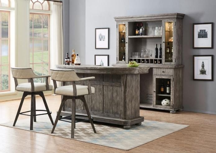 Weathered Grey Home Bar Set with Wine Storage Hutch
