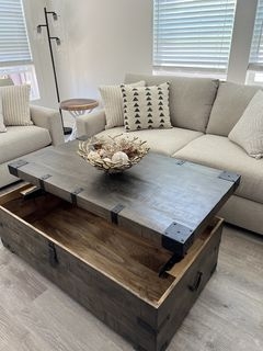 Weathered Grey Lift-Top Storage Trunk Coffee Table