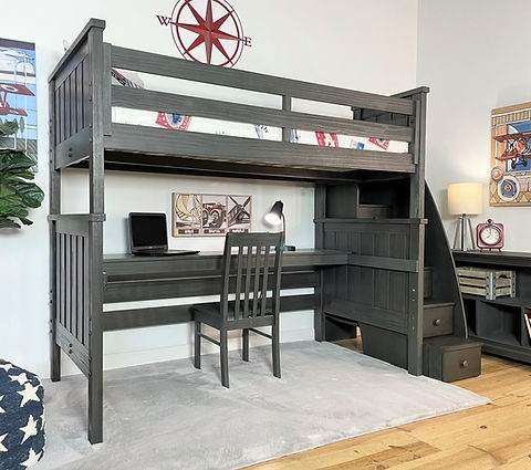 Weathered Grey Loft Bed with Integrated Workspace