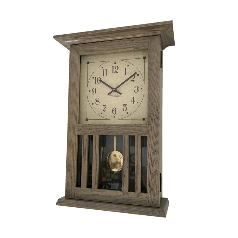 Weathered Grey Wall Clock with Slatted Pendulum Housing