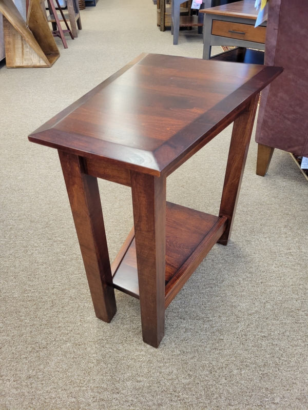Wedge End Table Reddish Brown Finish with Open Shelf