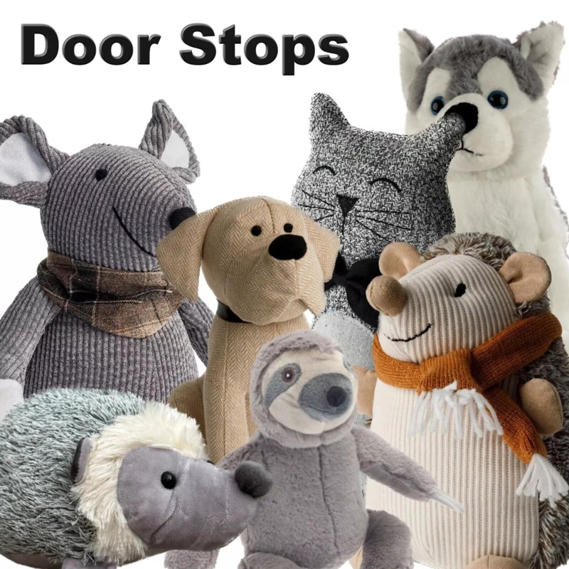 Weighted Animal Doorstops Plush Corduroy and Herringbone Fabric
