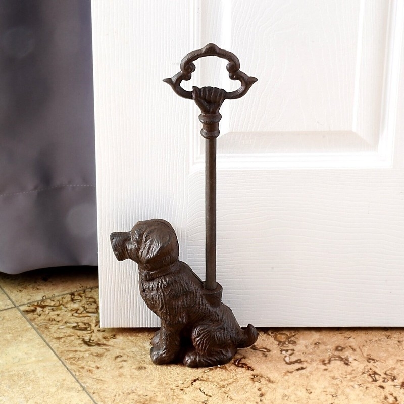 Weighted Door Stop Bronze Dog Figurine Tall Handle Vintage Accent