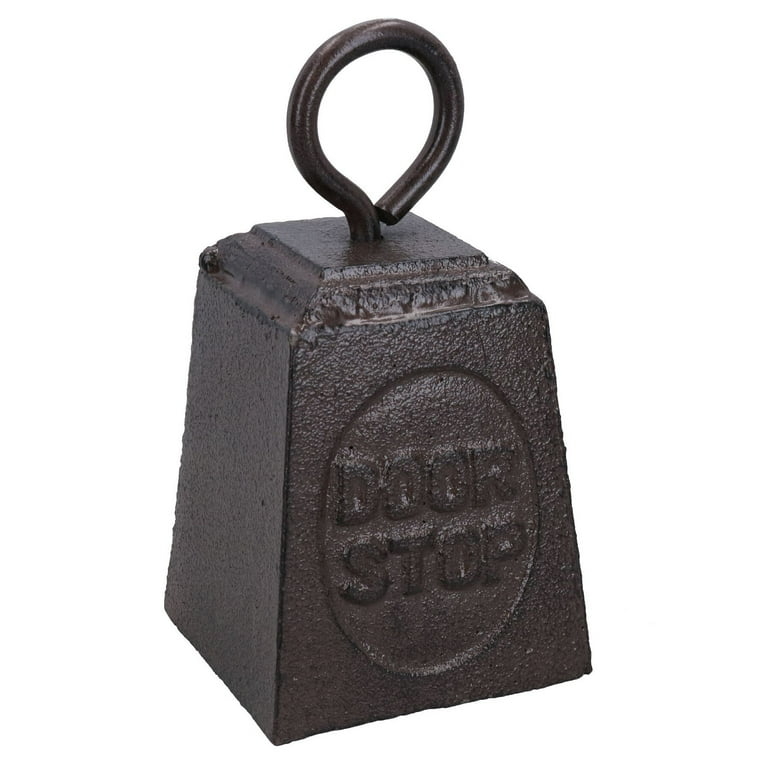 Weighted Door Stop Cast Iron Embossed Text Rustic Industrial Ring