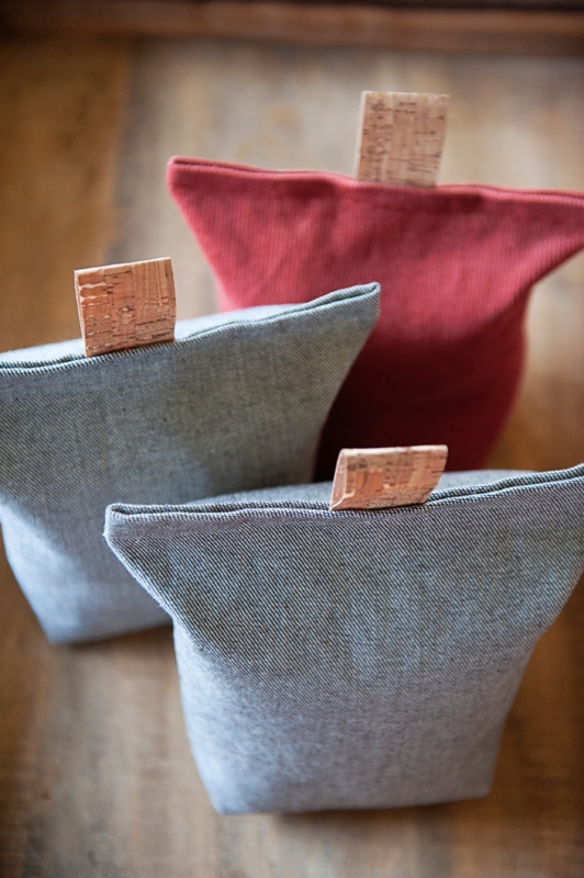Weighted Textile Doorstop Ribbed Fabric Cork Tab Rustic Handmade