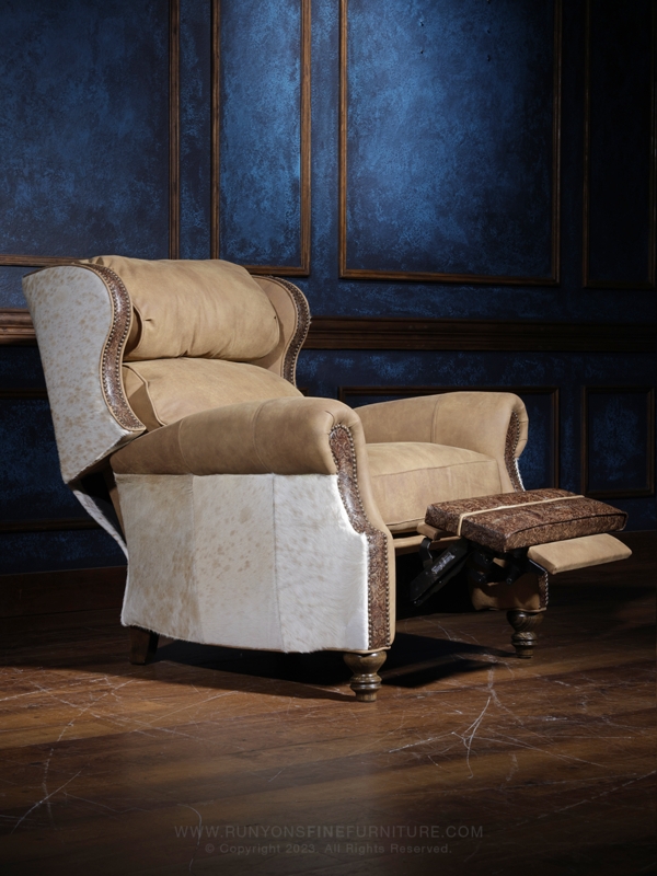 Western Recliner Chair with Axis Hide Panels and Wingback Design