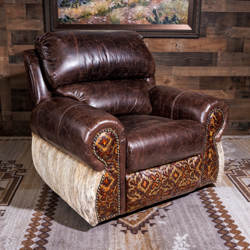 Western Recliner with Hair on Hide Panels and Tooled Accents