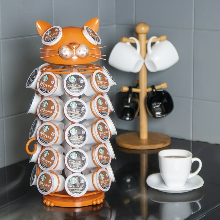 Whimsical Orange Cat Coffee Pod Holder, Animal Shaped Decor