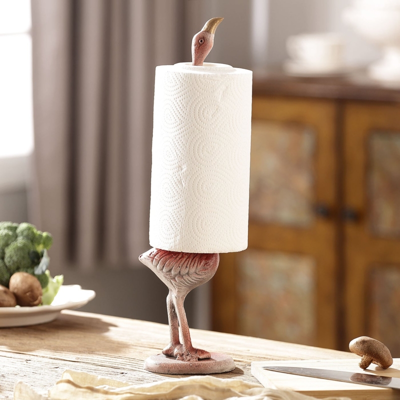 Whimsical Pink Flamingo Paper Towel Holder, Distressed Coastal Chic