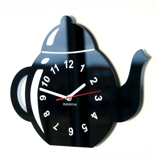 Whimsical Wall Clock with Glossy Black Teapot Silhouette