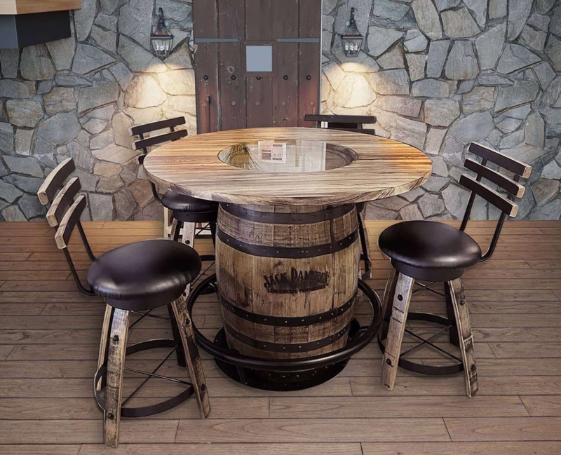 Whiskey Barrel Pub Table Set Stave Stool Legs Glass Insert