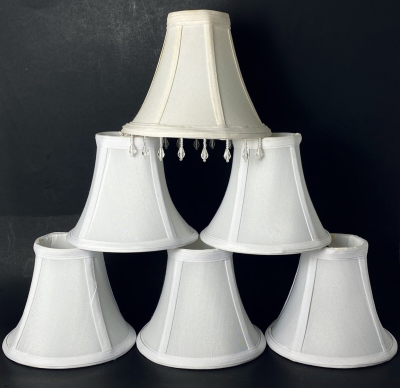 White Chandelier Lamp Shades Bell Shape Crystal Bead Set