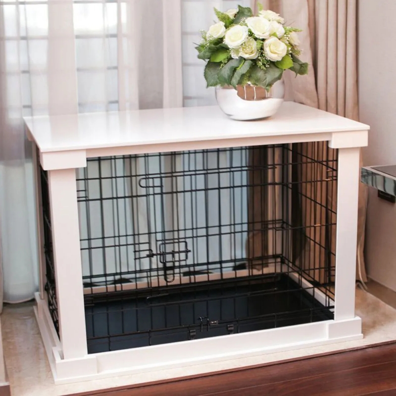 White Dog Crate End Table Cover Corner Pillars Wire Insert Frame