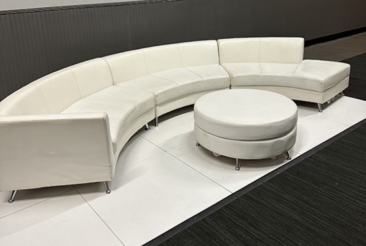White Half Circle Couch with Matching Ottoman Footrest