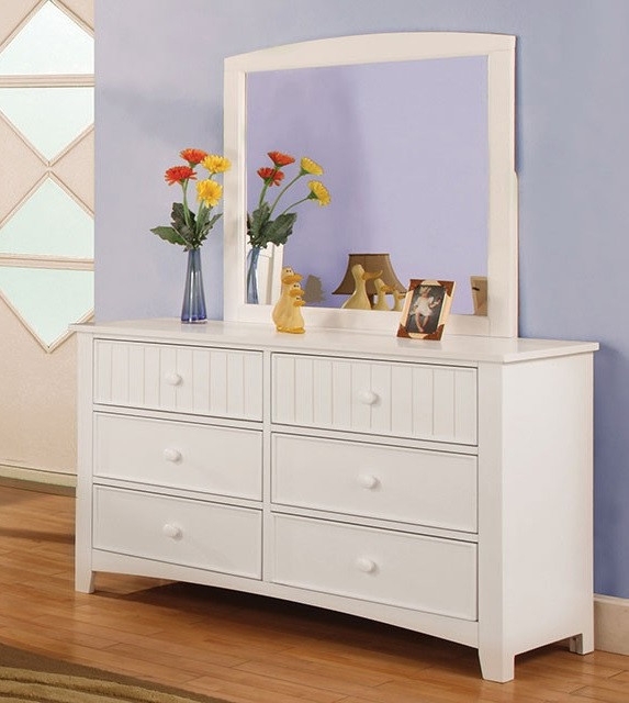 White Kids Dresser Beadboard Fronts Arched Mirror Cottage Style